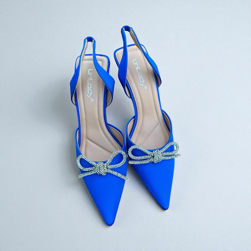 Blue Slingback Heels with Bow by
